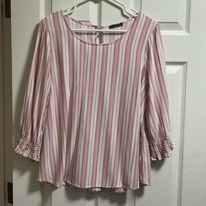 West Kei Pink and White Striped Blouse with Ruffle Cuffs